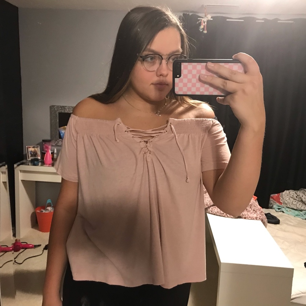 off the shoulder pink top